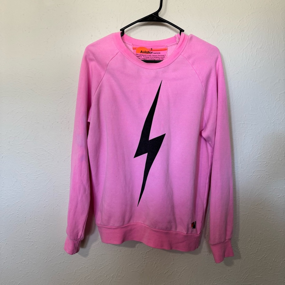 Aviator Nation Bolt Crew Sweatshirt- Neon Pink Size S Unisex